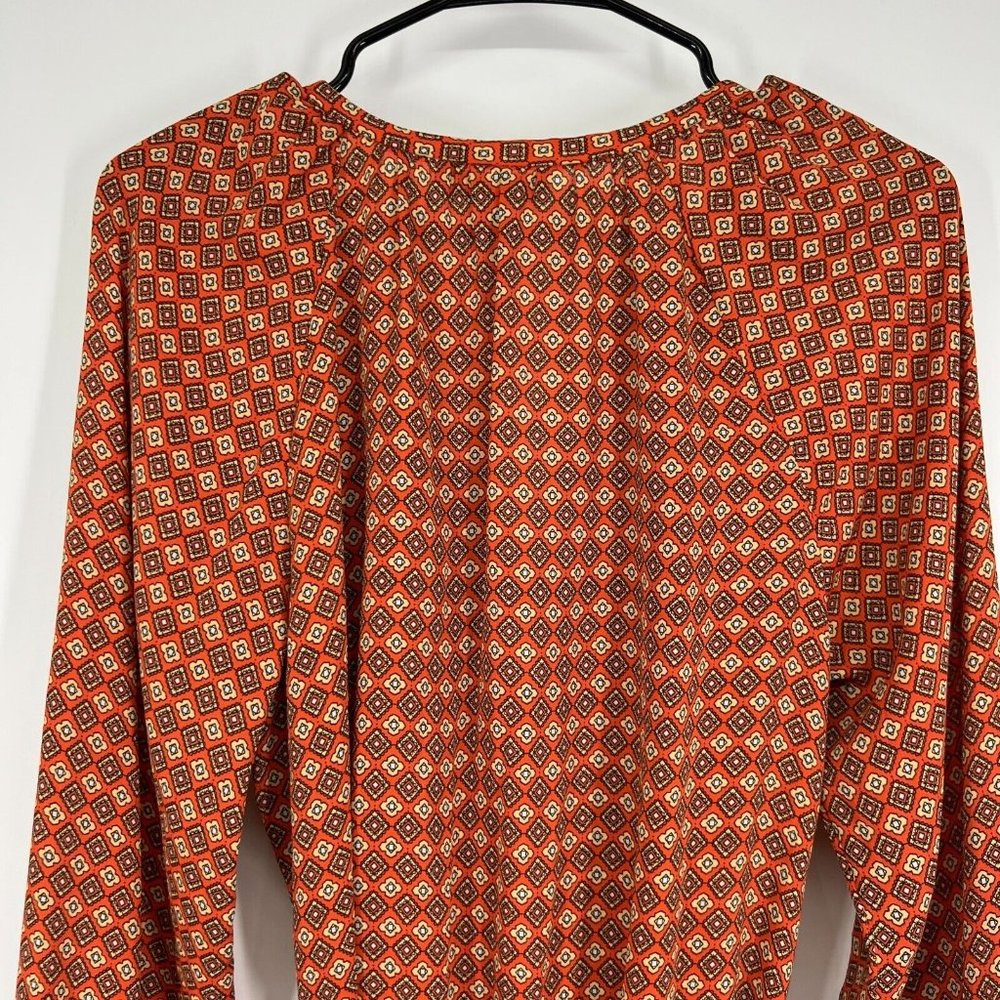 Banana Republic Dress Orange Printed V Neck Long Sleeve Tie Waist - Picture 9 of 11